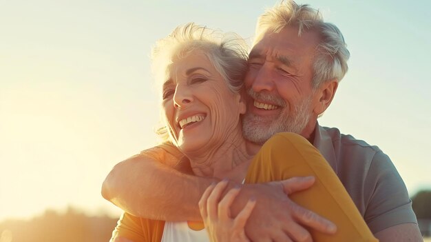 Happy active senior couple having fun outdoors Portrait of an elderly couple togethe Generative AI