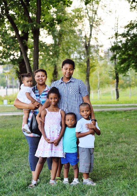  happy African-American family in the park