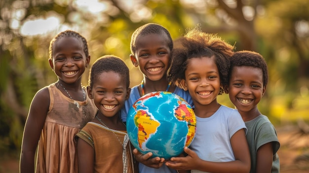 Happy African Children Holding Globe Global Education Diversity