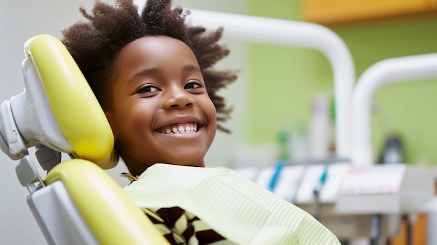 Happy african kid happy on dental chair