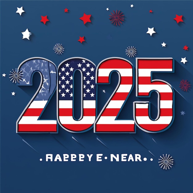 Happy america new year 2025 cut style on color background