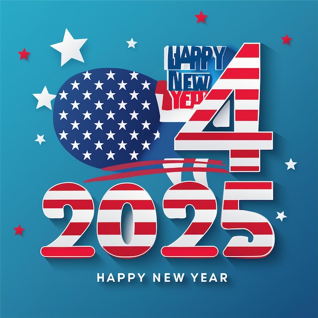 Happy america new year 2025 cut style on color background