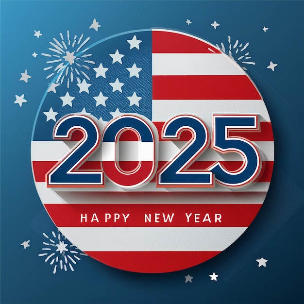 Happy america new year 2025 cut style on color background