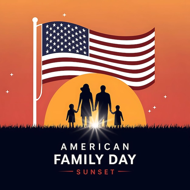 Happy American Family Day Handwritten African American Parents and Baby Girl USA Flag Sunset Poster