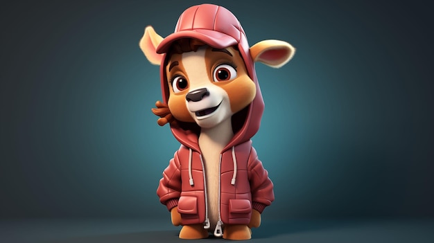 A happy anthropomorphic deer looks like a man standing in a red sweater and cap Generated with AI