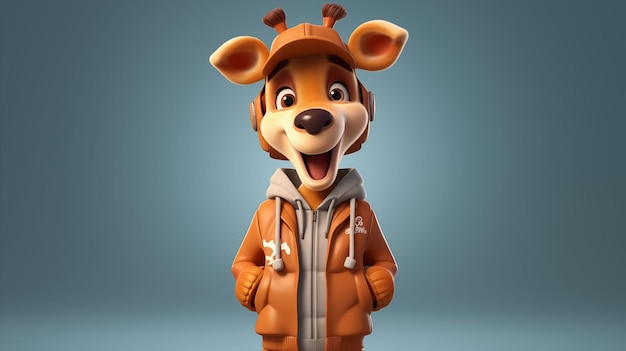 A happy anthropomorphic giraffe in headphones looks like a person standing Generated with AI