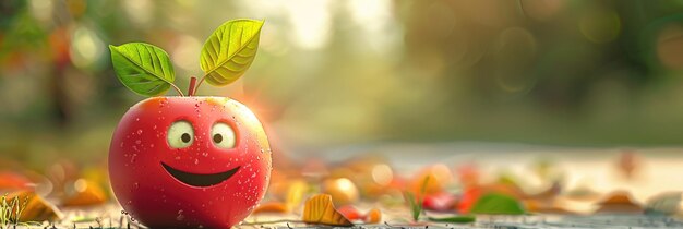 Photo happy apple character in a vibrant outdoor setting