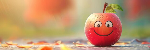 Photo happy apple character in a vibrant outdoor setting