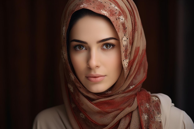 Happy arab asian muslim woman in hijab clothes isolated on background generative AI