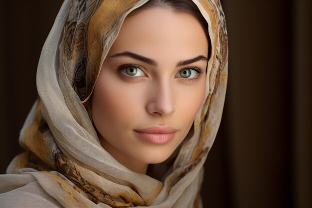 Happy arab asian muslim woman in hijab clothes isolated on background generative AI