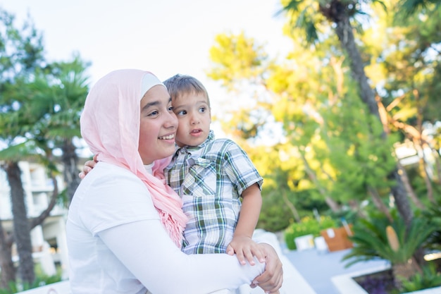 Happy Arabic family on summer vacation