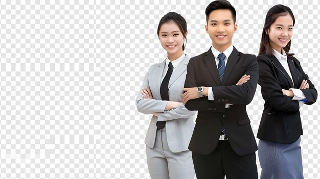 Happy Asian Business Team Standing Arms Crossed isolated white background