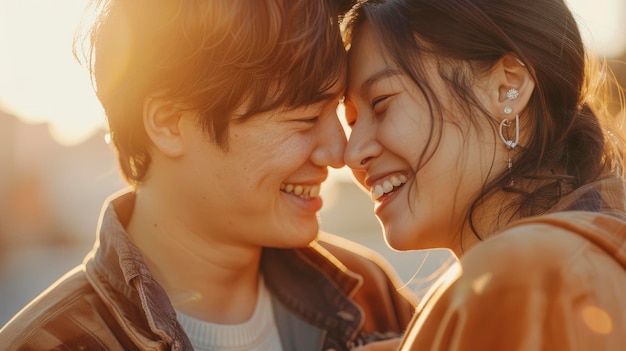 A Happy Asian Couple In Love Their Faces Glowing With Affection And Happiness