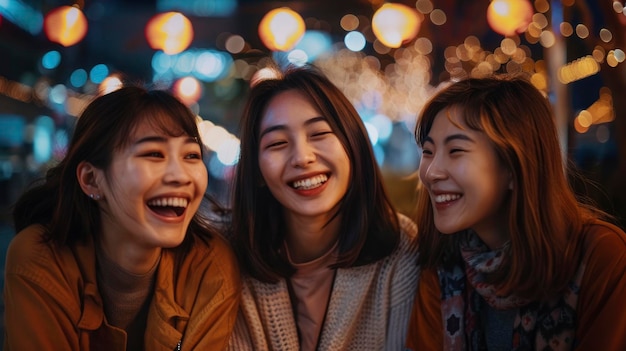 Happy Asian Friends Enjoy A Moment Together Their Faces Glowing With Joy