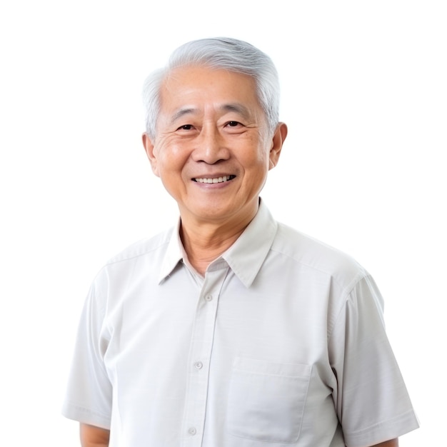 Happy asian old man isolated