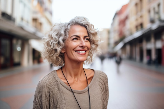 Happy attractive mature woman in the city