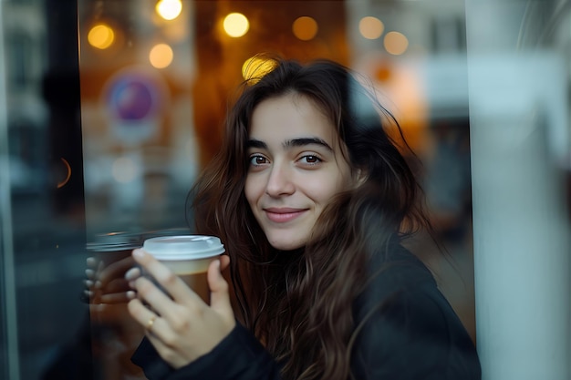 Happy Attractive Woman Drinking Coffee