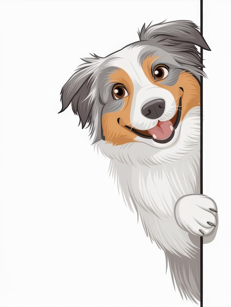 Photo happy australian shepherd dog peeking out cute and playful pet illustration