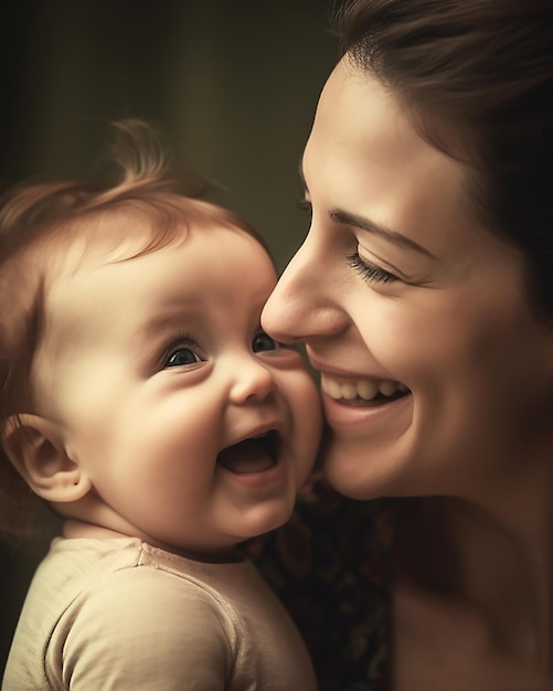 A happy baby girl with her happy mother