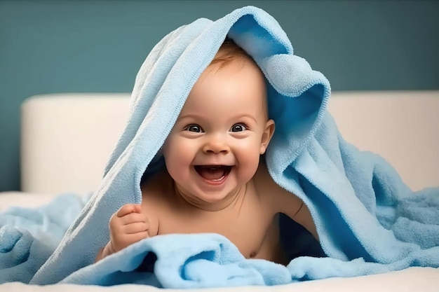 Happy baby laughs after his bath AI generated