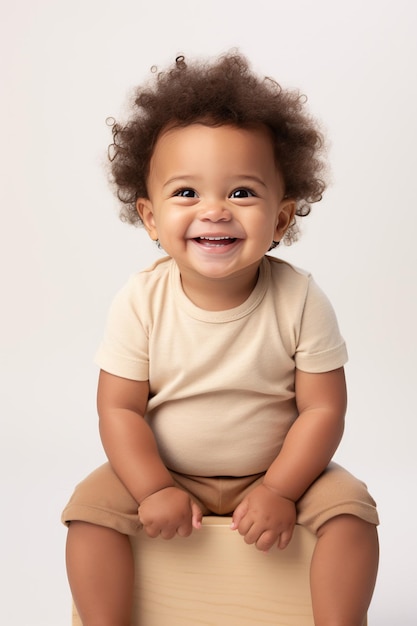 Happy baby toddler kid of different ethnicities sitting Multicultural concept on white background