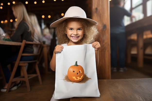 happy baby with pumpkin for Halloween Generative AI