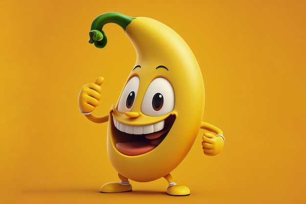 Happy banana cartoon character gives thumbs up Generative AI