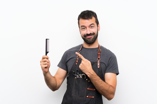 Happy Barber man in an apron over white