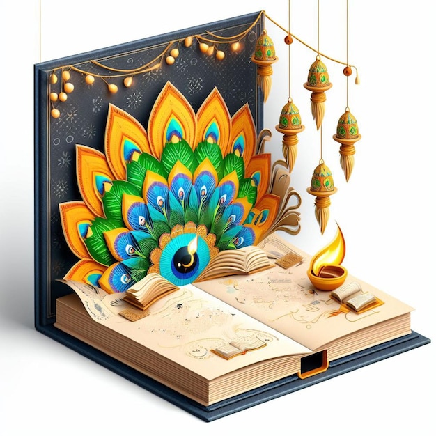 Happy Basant Panchami with with lord Krishna's peacock feather ai generated