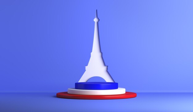 Photo happy bastille day display podium decoration background with eiffel tower 3d rendering