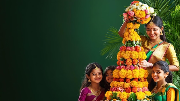 Photo happy bathukamma poster flower festival celebrated by the women of in telangana south india