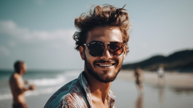 Happy Beautiful young man on the beach