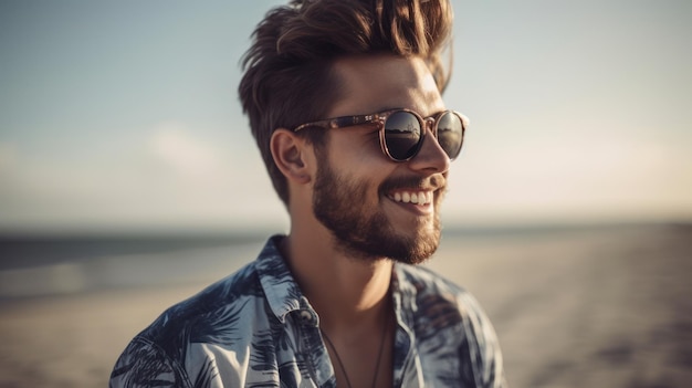 Happy Beautiful young man on the beach