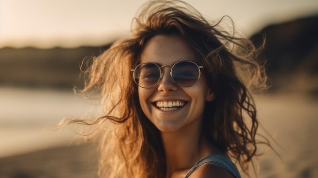 Happy Beautiful young woman on the beach