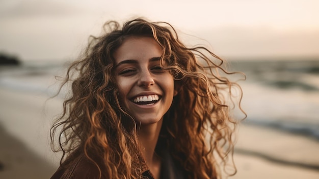 Happy Beautiful young woman on the beach