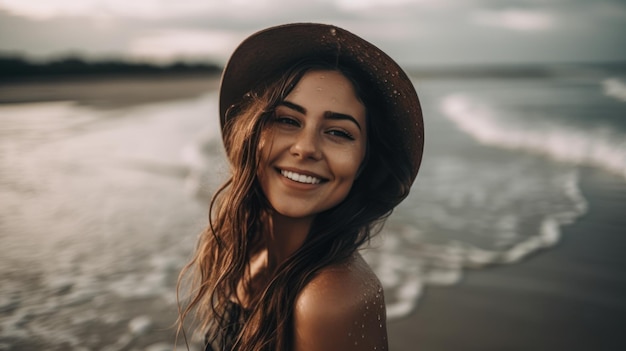 Happy Beautiful young woman on the beach