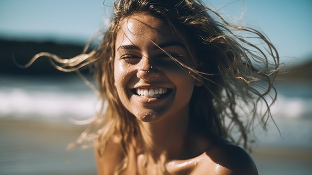 Happy Beautiful young woman on the beach