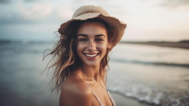 Happy Beautiful young woman on the beach