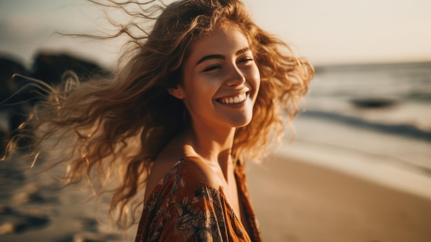 Happy Beautiful young woman on the beach