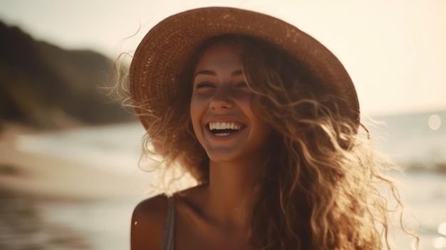 Happy Beautiful young woman on the beach