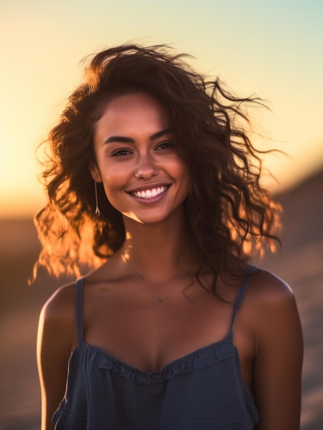 Happy Beautiful young woman is smiilng on the beach