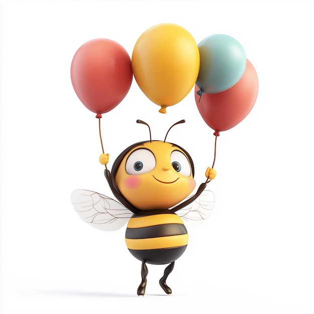 Photo happy bee with balloons 3d character