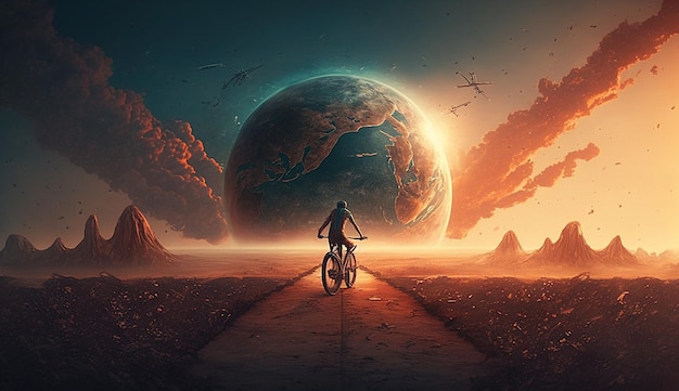 Happy bicycyle day cinematic scene earth day world environment day background photo illustration