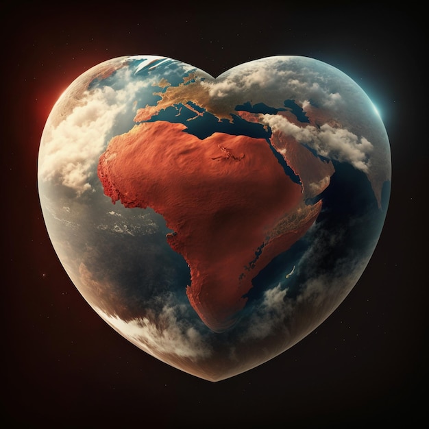 A happy big red heart pulsating in front of the planet.