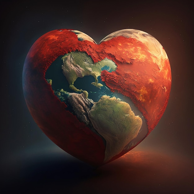 A happy big red heart pulsating in front of the planet.