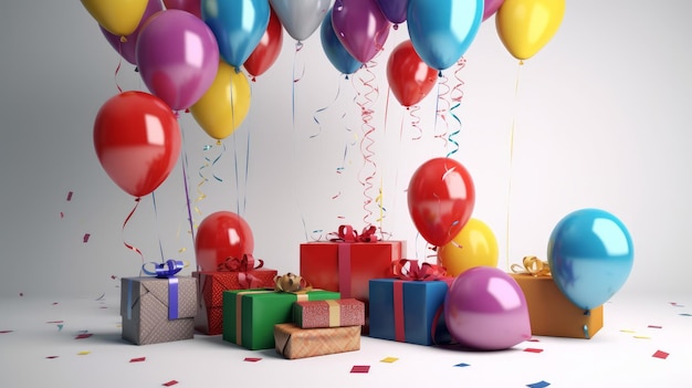 Happy Birthday Background with balloons Illustration AI Generative