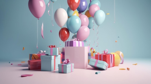 Happy Birthday Background with balloons Illustration AI Generative