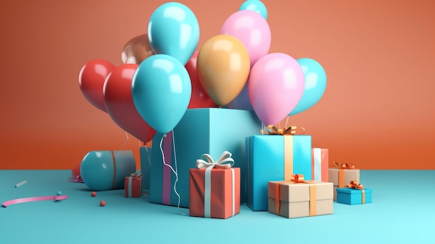 Happy Birthday Background with balloons Illustration AI Generative