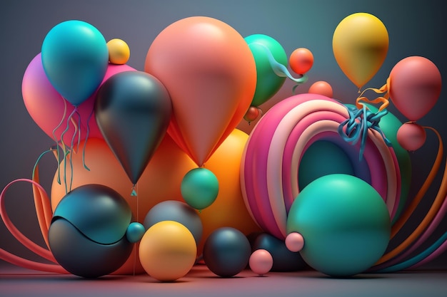 Happy Birthday Background with Balloons Illustration AI Generative