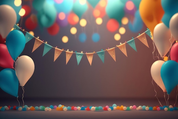 Happy Birthday Background with Balloons Illustration AI GenerativexD